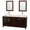Wyndham Collection 72" Espresso Lucy Double Sink Vanity With Ivory Marble Top