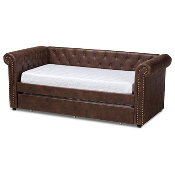 Baxton Studio Mabelle Modern and Contemporary Brown Faux Leather Upholstered