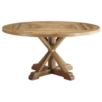 Modway Stitch 59" Round Modern Pine Wood Dining Table in Brown