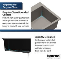 Karran QT-812 Top Mount 33" Large Single Bowl Quartz Kitchen Sink, Concrete