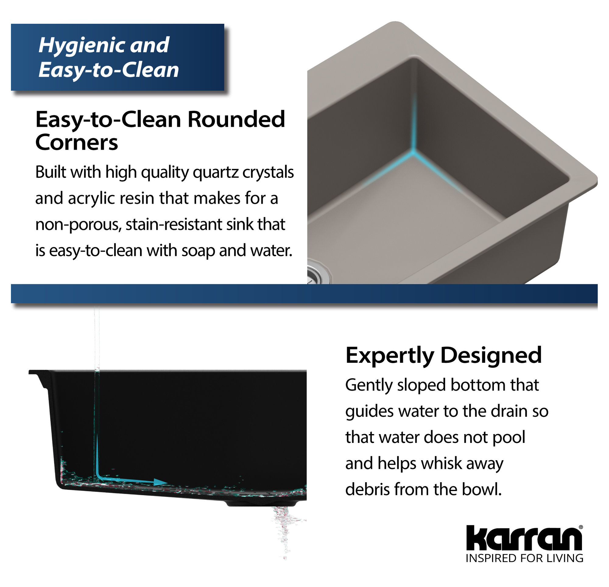Karran QT-812 Top Mount 33" Large Single Bowl Quartz Kitchen Sink, Concrete