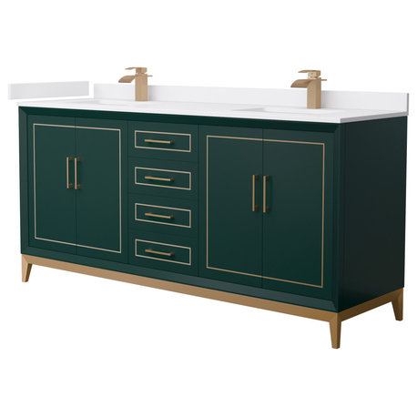 Marlena 72" Green Double Vanity, Cultured Top, Bronze Trim