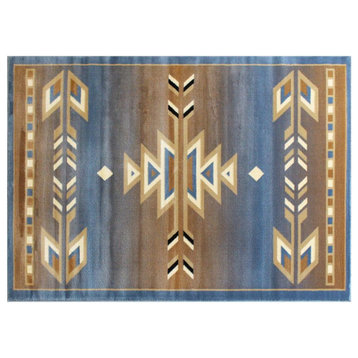 Lodi Collection Southwestern 4' x 5' Blue Area Rug - Olefin Rug with Jute...