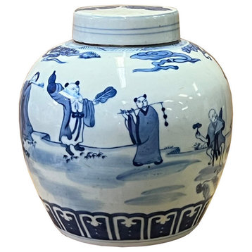 Chinese Hand-paint 8 Immortal Blue White Porcelain Ginger Jar Hws2823