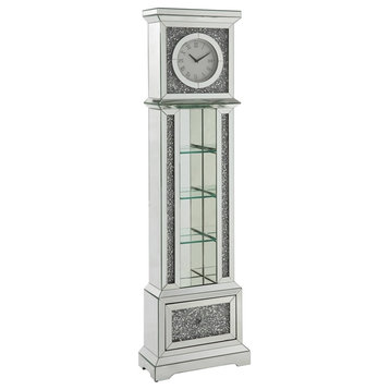ACME Noralie Wood Frame Grandfather Clock with LED in Mirrored and Faux Diamonds