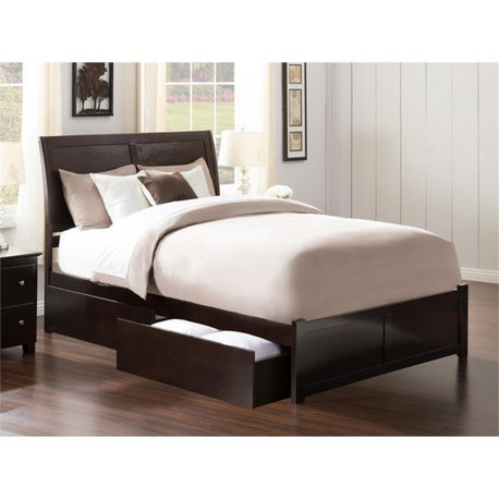 AFI Portland Queen Solid Wood Bed with Storage Drawers in Espresso