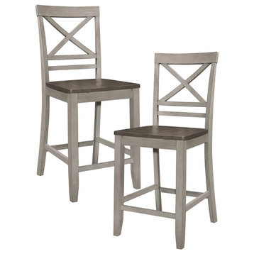 Lexicon Cottage 23" Counter Height Chair in Brown and Light Gray - Set of 2