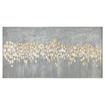 Uttermost - Uttermost Parade 61 x 31" Modern Art - This Hand Painted Artwork On Canvas Emanates Contemporary Style, with a Modern Edge. a Textured, Gray, and Taupe Background is Accented by Bright, Metallic Gold and Silver Leaf Raised Bars. The Eye-catching Abstract is Stretched and Applied to a Wooden Frame. a Petite, Silver Leaf Gallery Frame Completes The Piece. Due to The Handcrafted Nature of This Artwork, Each Piece May Have Subtle Differences.