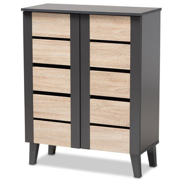 Modern 2-Tone Oak Brown & Dark Gray 2-Door Wood Entryway Shoe Storage Cabinet