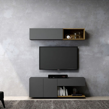 TV unit Storage Drawer Flap up Dust Grey finish Shelf supplied Inspired Elements