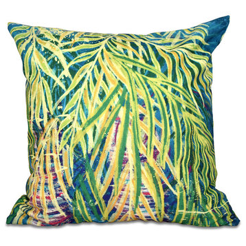 Malibu, Floral Print Pillow, Teal, 16"x16"