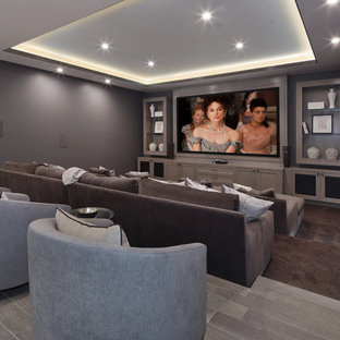 Large mediterranean home cinema in Orange County.