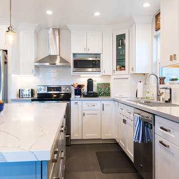 San Jose White Shaker Kitchen Remodel- semi custom cabinets, quartz counter tops