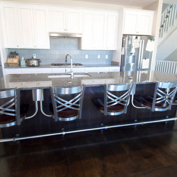 Kitchen Snack Bar Seating-METAL WITH WOOD SEATS