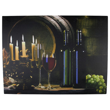 Battery Operated 5 LED Wine Country Candle Scene Canvas Wall Hanging, 15.75"