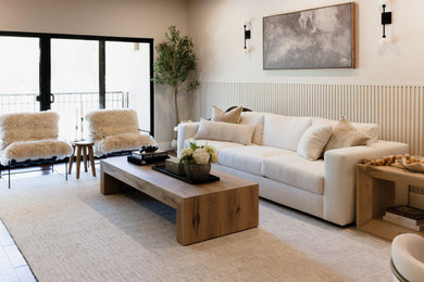 Living room - mid-sized transitional open concept ceramic tile and wall paneling living room idea in Phoenix with gray walls