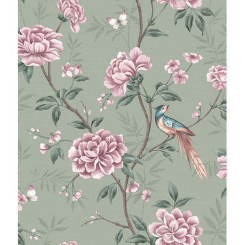 Akina Sage Floral Wallpaper, Swatch