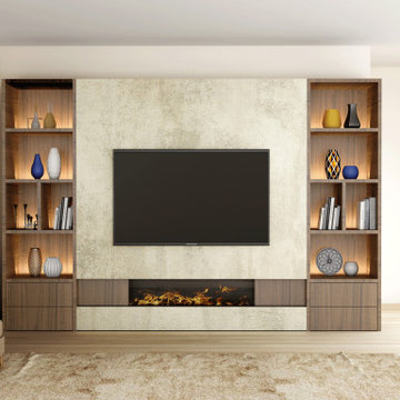 Wall Mounted TV Unit White Chromix Antique Brown Borneo | Inspired Elements