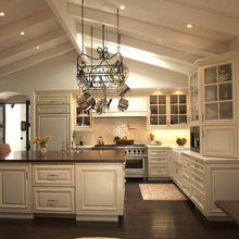 kitchen with valted ceiling