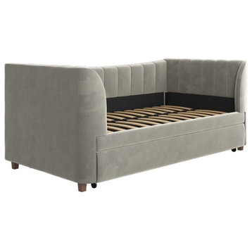 Little Seeds Valentina Upholstered Twin Daybed with Trundle in Gray Velvet