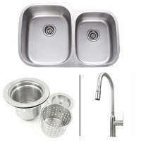 32" Double Bowl Kitchen Sink and Lead Free Faucet Combo, 18 Gauge