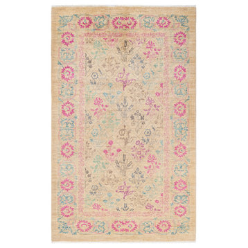 Eclectic, One-of-a-Kind Hand-Knotted Area Rug, Ivory, 4'10"x8'0"