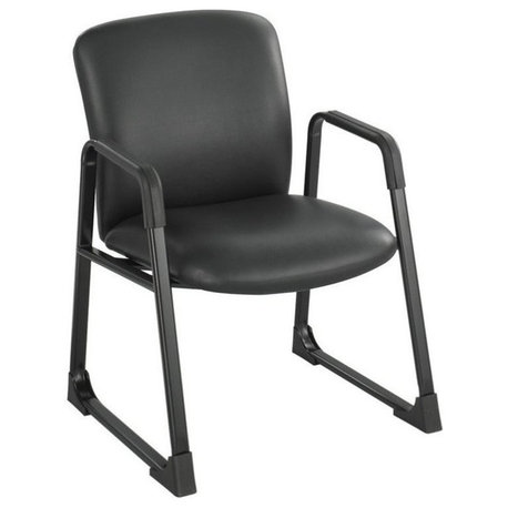 Scranton & Co Big and Tall Guest Chair in Black Vinyl with Sled Base