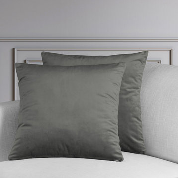 Heritage Plush Velvet Cushion Cover Pair, Destiny Grey, 18w X 18l