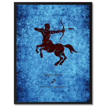 Sagittarius Horoscope Astrology Blue Print on Canvas with Picture Frame, 13"x17"