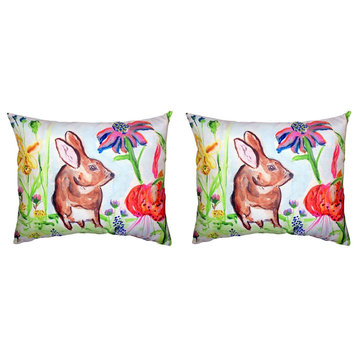 Pair of Betsy Drake Brown Rabbit Right No Cord Pillows 16 x 20