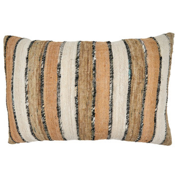 Throw Pillow With Striped Design, Natural, 16"x24", Down Filled