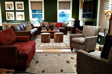 Example of a mountain style family room design in Chicago