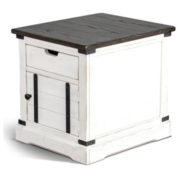 26" Square White and Black Wood End Table 1 Drawer Storage Cabinet