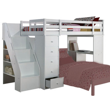 Acme Freya Loft Bed with Bookcase Ladder in White