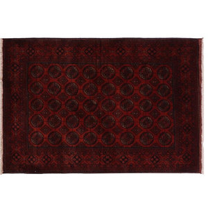 Finest Khal Mohammadi Bordered Red Rug 4'1 x 6'4 Bedroom Hand-Knotted Wool Rug eCarpet Gallery Area Rug for Living Room 357264 