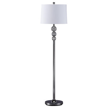 Benzara BM215055 Drum Shade Metal Floor Lamp With Crystal Accent, Silver/White