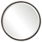 Uttermost - Uttermost Werner Round Gear Mirror - This Piece Showcases An Industrial Take On The Timeless Gear Design. This Mirror Features Notch Detailing On The Entirety Of Its Frame, Finished In A Lightly Distressed Aged Bronze. The Mirror Is Surrounded By A Generous 1.25" Bevel.