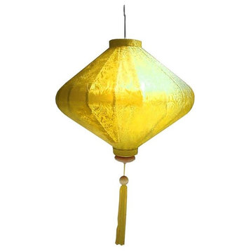 Silk Lantern Vietnamese Diamond Lamp, Yellow, 31", No Lighting Kit