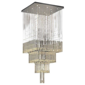 Tourrette-Levens | Modern Crystal LED Ceiling Chandelier with Square Base, 13 Lights, Cool Light