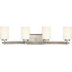 Quoizel Lighting - Quoizel Lighting Taylor, Four Light Bath Vanity - 7 1/2" H, 30" W, 6" Ext Steel Material (4) 100W A19 Medium Base, Bulb Not Supplied Antique Nickel Finish Shade: 3 1/2" x 5 1/2" Item Weight: 8.00 LBS.Taylor Four Light Bath Vanity Antique Nickel Opal Etched Glass *UL Approved: YES *Energy Star Qualified: n/a *ADA Certified: n/a *Number of Lights: Lamp: 4-*Wattage:100w A19 Medium Base bulb(s) *Bulb Included:No *Bulb Type:A19 Medium Base *Finish Type:Antique Nickel