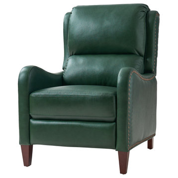 Genuine Leather  Push back Recliner With Wingback, Green