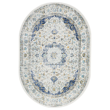 Nuloom Traditional Medallion Verona Rug, Blue 6'7"x9'Oval