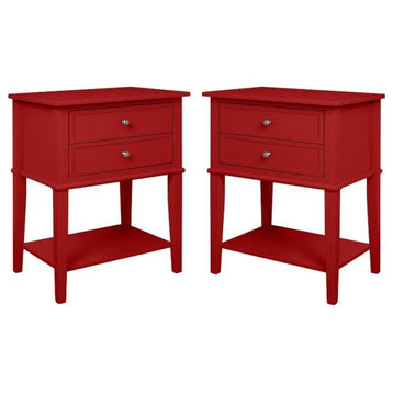 Home Square 2 Drawer Wood Accent Table Set in Red (Set of 2)