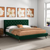 Westerman Midcentury Velvet Tufted Solid Wood Platform Bed, Green, King
