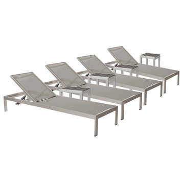 4 Sally Lounger and 4 Side Table, Gray