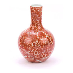 Belle & June - Orange Globular Vase with Dragon Motif - Vases