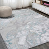 Swirl Marbled Abstract Area Rug, Gray/Turquoise, 8 X 10