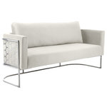 Meridian Furniture - Casa Velvet Upholstered Sofa, Cream, Chrome Finish - Bring modernity to the forefront with the addition of this Casa velvet chair. Destined to become the most-talked-about addition to your room, this eye-grabbing sofa is an attention-getter from all angles. Its soft cream velvet upholstery is touchably soft and feels great against the skin, and its chrome iron metal frame featuring a honeycomb pattern lends the chair an up-to-the-minute feel. Pair it with other items in the Casa collection for a streamlined look.