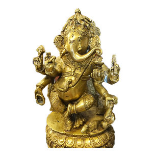 Mogul Interior - Dancing Ganesha Brass Statue Home Decor Collectible Hinduism Sculpture Idol 10.5 - Decorative Objects And Figurines