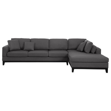 Redford Dark Gray Linen Fabric Sectional Sofa With Right Facing Chaise, Dark Gray
